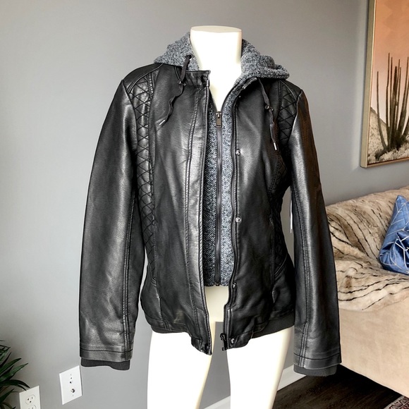 Moka Meriam Knit Hood Faux Leather 